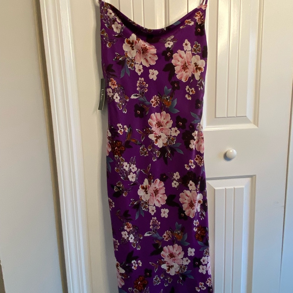 Lulus Purple Satin Floral Midi Dress